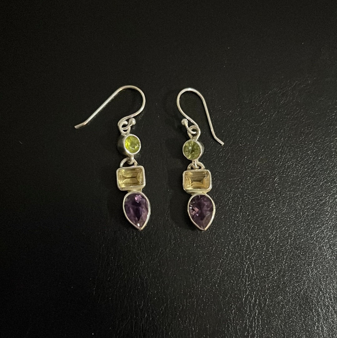 Peridot, Citrine and Amethyst s/s Drop Earring