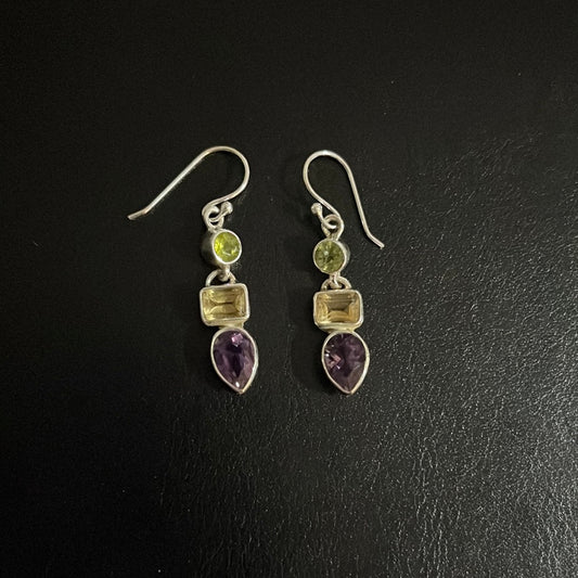 Peridot, Citrine and Amethyst s/s Drop Earring