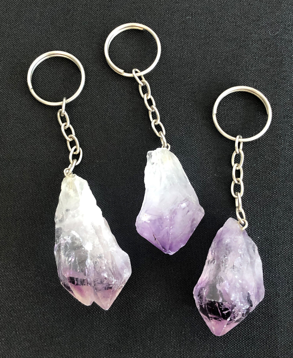 Raw Amethyst Point Key Chain – thinamicrystals