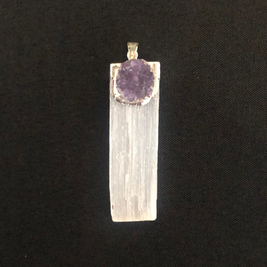 Selenite and Amethyst Pendant